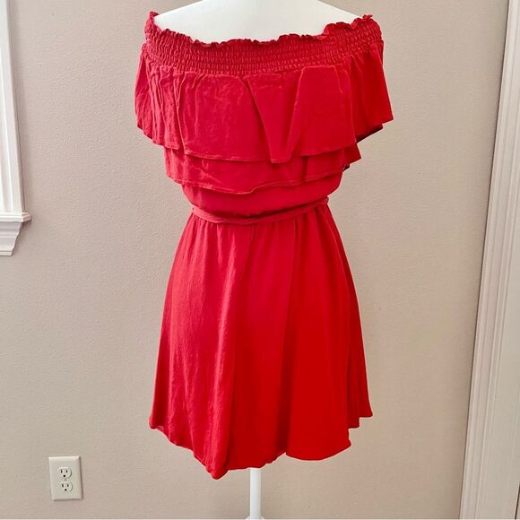 Lovers + Friends Orange Ruffle Dress Off The Shoulder Tie Waist Size Medium - Picture 7 of 9